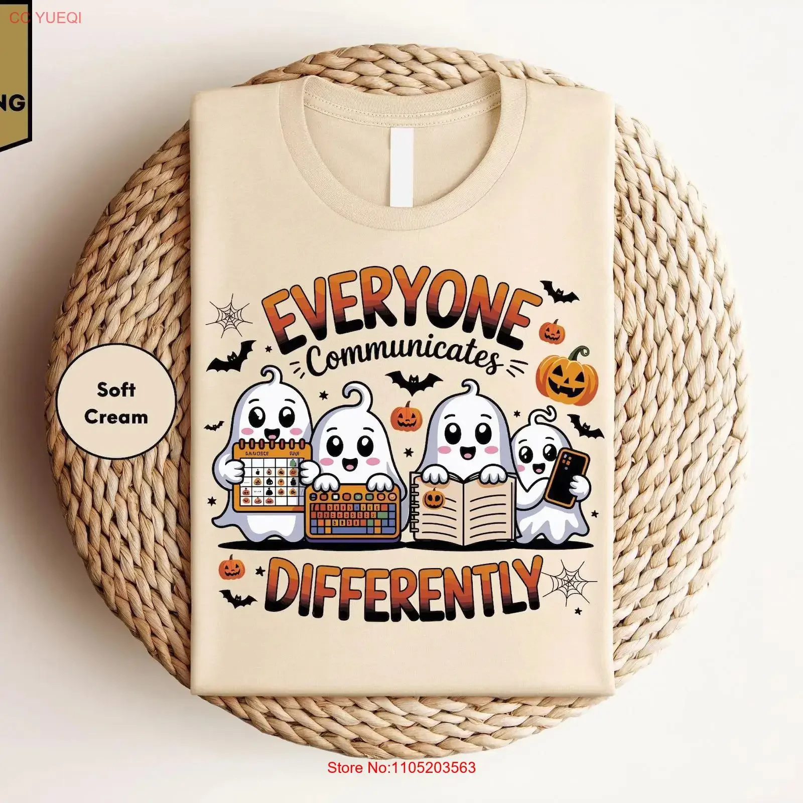 Halloween Everyone Communicates Differently T Shirt Teacher Spooky Season Autism Awareness vintage Washed designer clothes