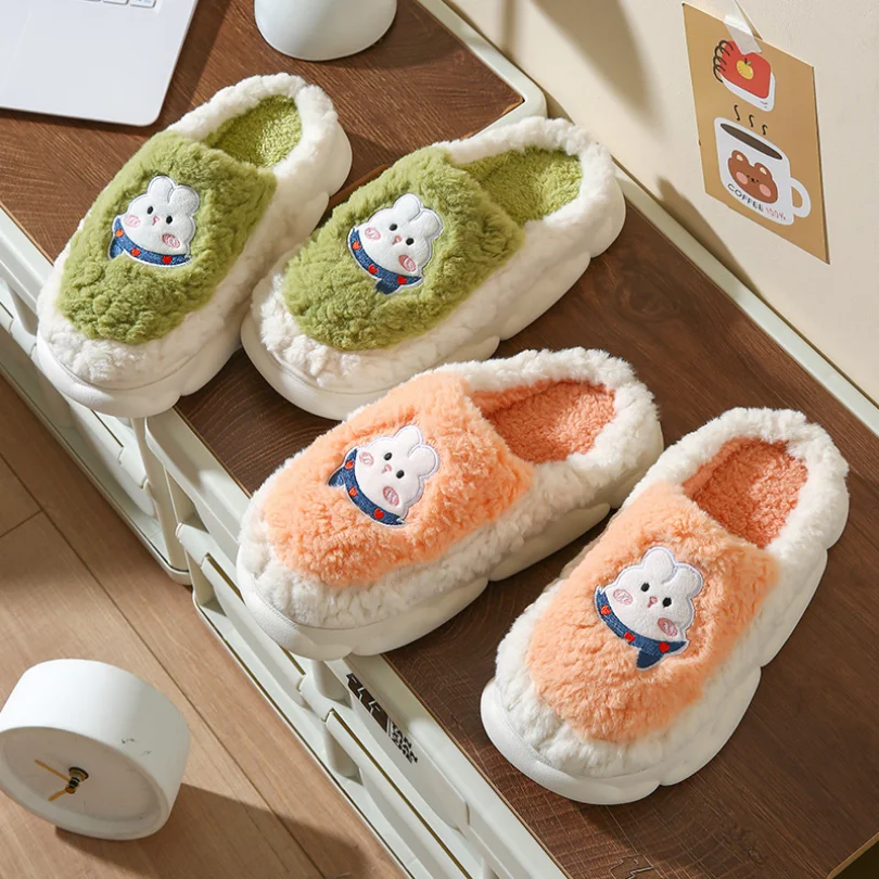 Fuzzy Slipper Women Cartoon Rabbit Bear Winter Warm Plush Indoor Floor Non Slip House Home Men Male Shoes Female 2024 New In