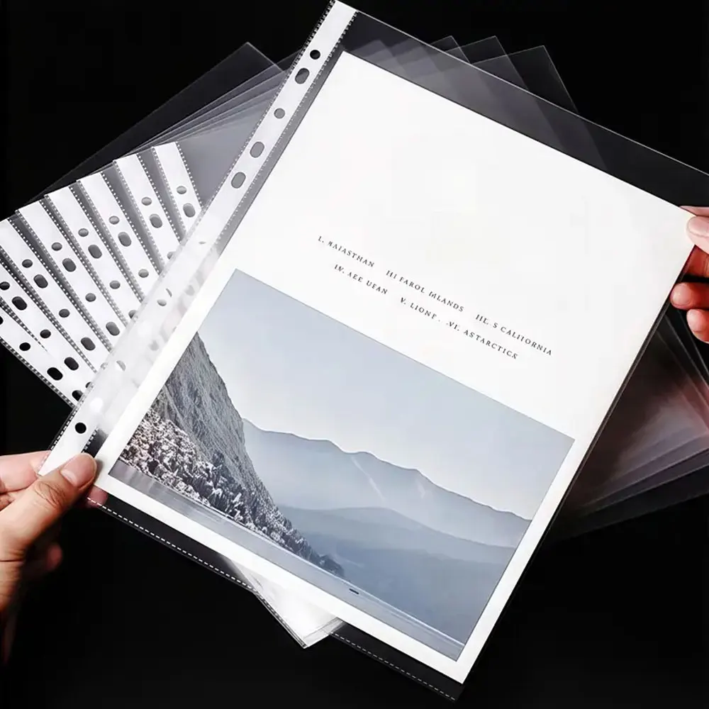 100pcs A4 11 Holes Loose-leaf Document Paper Protective Sleeve Transparent Plastic Punched Pocket Folder File Pocket Sleeve Thin