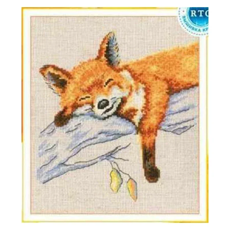 Amishop Gold Collection Beautiful Lovely Counted Cross Stitch Kit Autumn Dream Fox Sleep On Tree Animal RTO M631