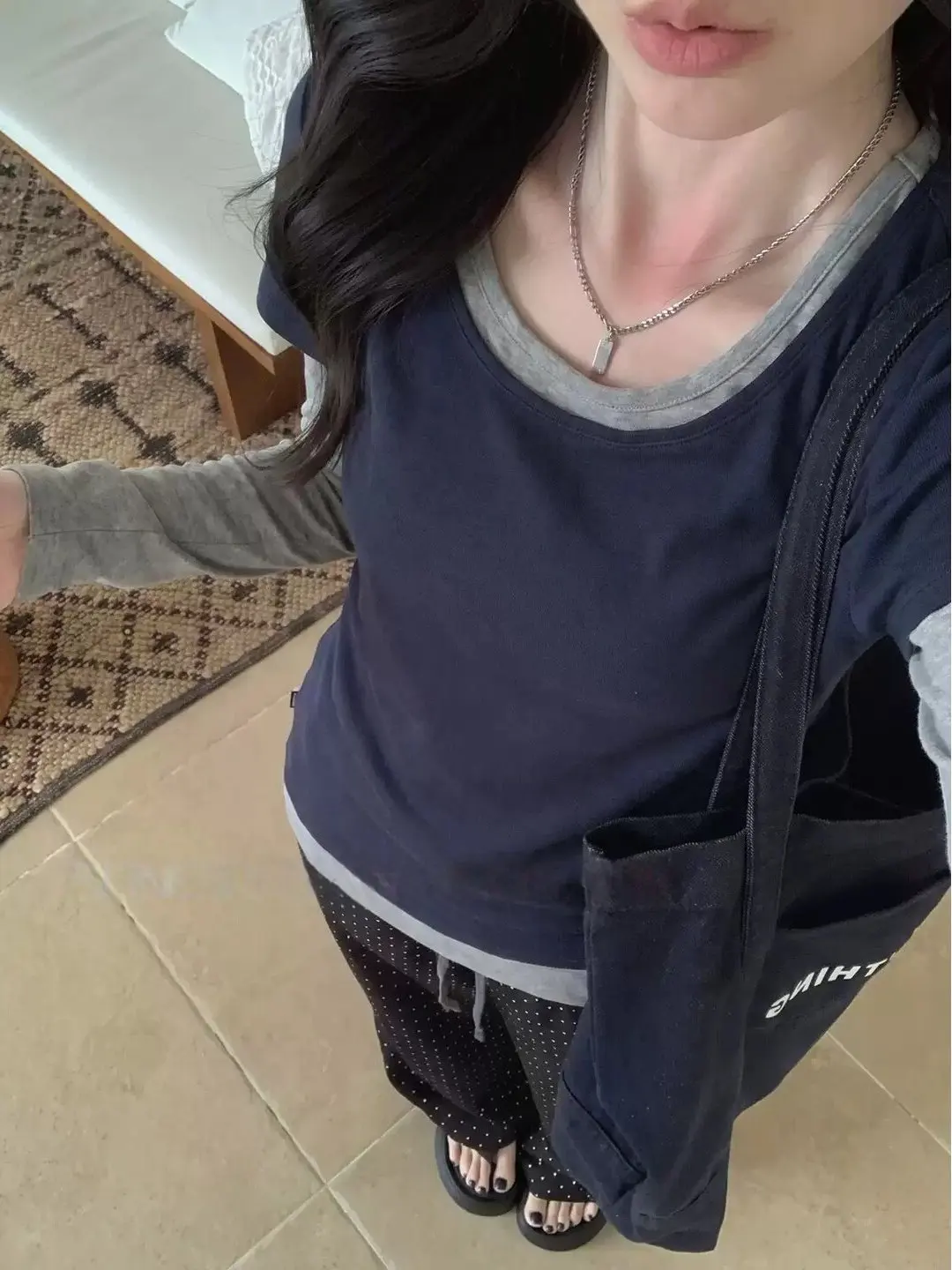 Korean Style Color Block Long Sleeve T-Shirt Women's Autumn Waist Cinched Base Shirt Light Maturity Unique Top Casual Fashion