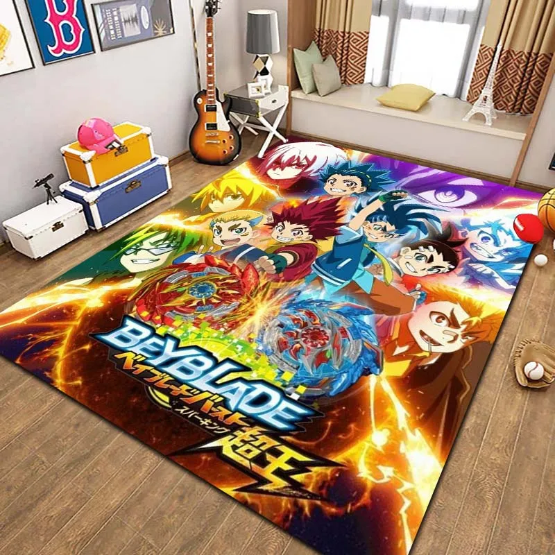 new model Cartoon Beyblade Game Print Flannel Area Rug Non-Slip Soft Floor Mat For Kids Bedroom Playroom Indoor Home Decor Gift