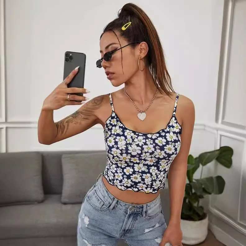 2024 Summer Women Sling Tops Sexy Sports Single Shoulder Strapless Women's Strapless Tank Top Strawberry Print Crop Top Women