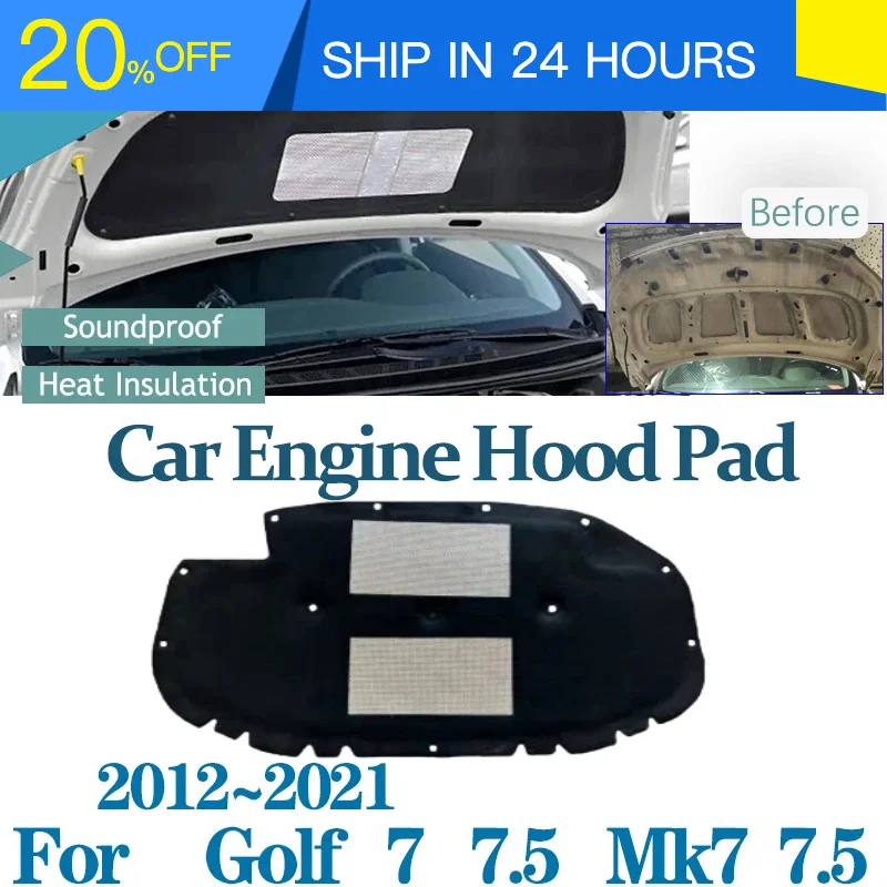 OUY Для Volkswagen Golf 7 Mk7 5 Golf7 2012 2021 2015 Подкладка капота Шумо- и теплоизоляция Хлопковые огнеупорные коврики Наружные аксессуары