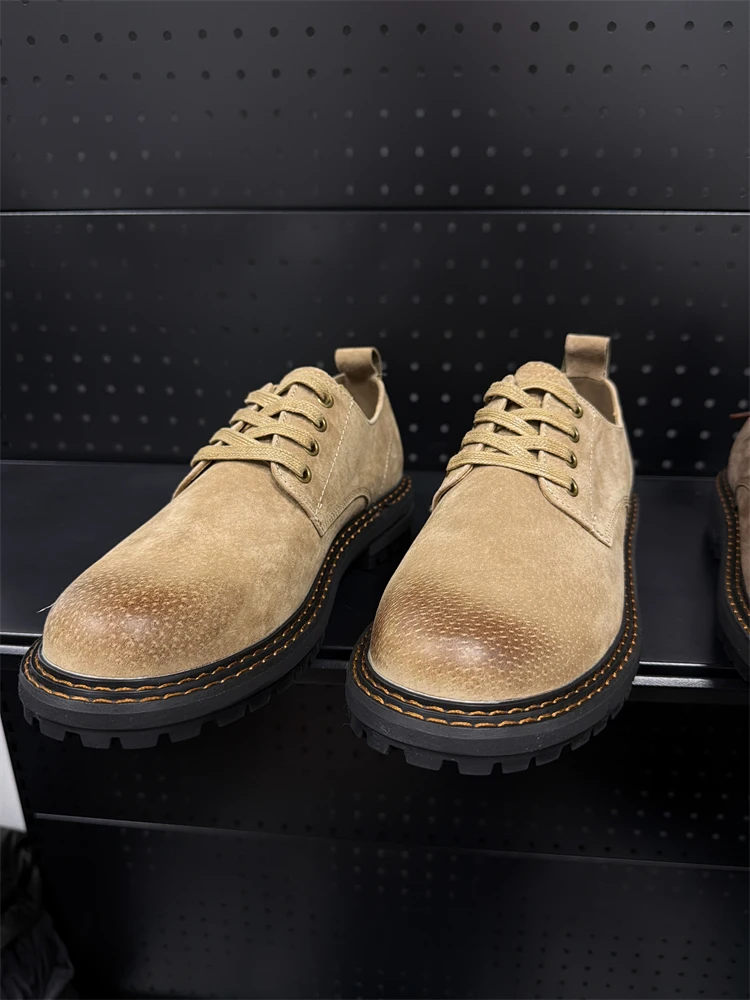 

High-End British Style Retro Men's Pure Color Leather Casual Shoes Anti-Slip Wear-Resistant Versatile Low-Top Comfortable Bre...