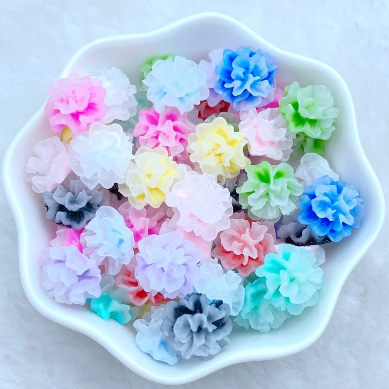 60Pcs New Cute Resin 13mm Mini Colorful Flower Series Flat Back Manicure Parts Embellishments For Hair Bows Accessories