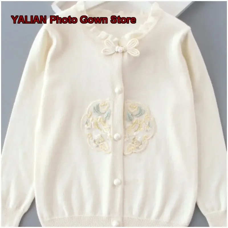 Girls Thin Knit Blouse Chinese Style Elegant Spring Autumn 2026 for Children Kids