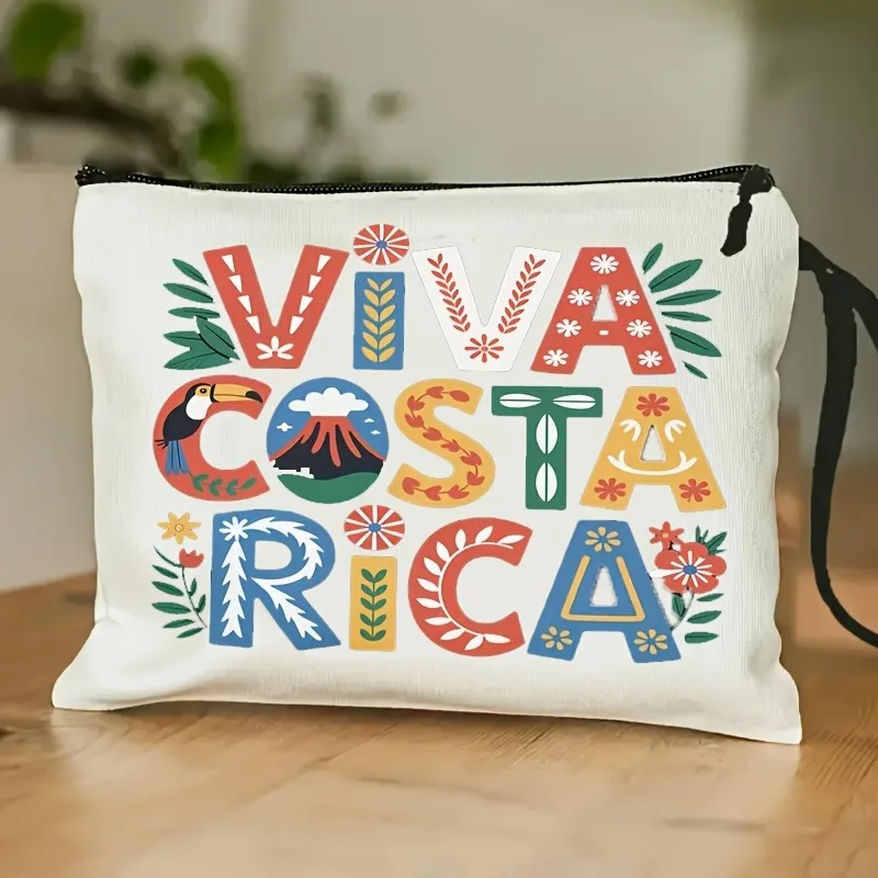 Lightweight Tropical Cosmetic Bag Featuring a Wrist Strap - a Portable Organizer Adorned with a Colorful Floral And Bird Pattern