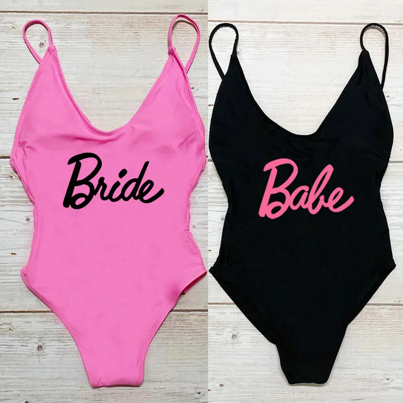 Babe Print One Piece Swimsuit Bachelor Party Women Bodysuit Bride Swimwear Woman Beachwear Bathing Suit Women's swimsuit 2025