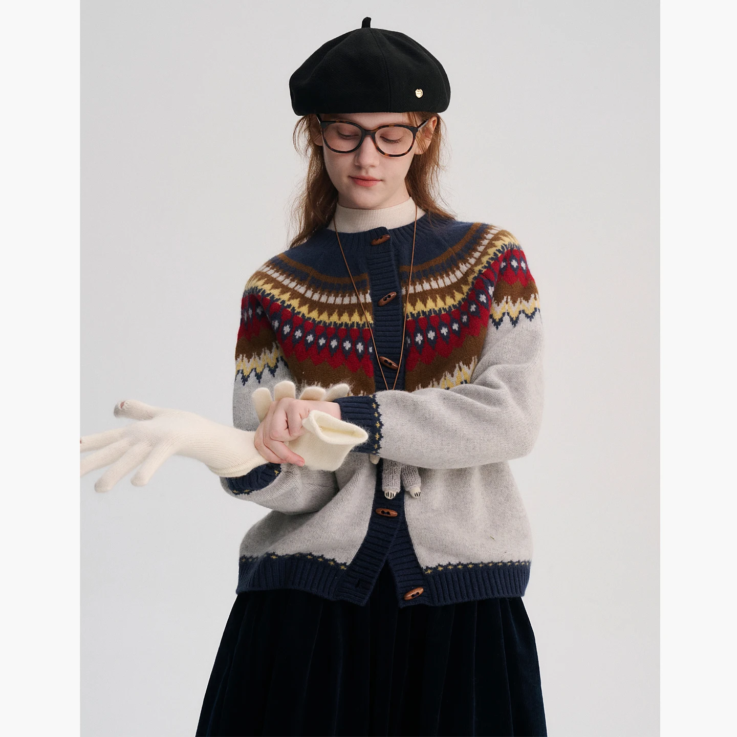 

Винтажный кардиган Digbu с узором «колесо обозрения» и пуговицами, шерстяной свитер, непринужденная весенняя верхняя одежда, женская вязаная одежда с круглым вырезом