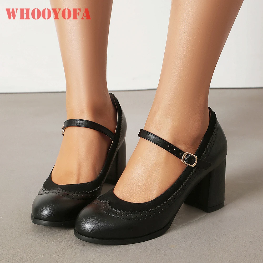 

2026 Summer Classic Women Pumps Mary Janes High Block Heels Wide Fit Lady Daily Shoes Big Plus Size 12 45 48 Non-slip