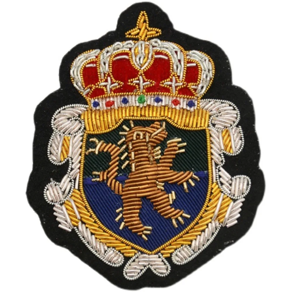 1PC Vintage Lion Crown Metallic Wire Embroidery Patch, Handmade Decorative Sew on Applique DIY Apparel Sewing Supplies
