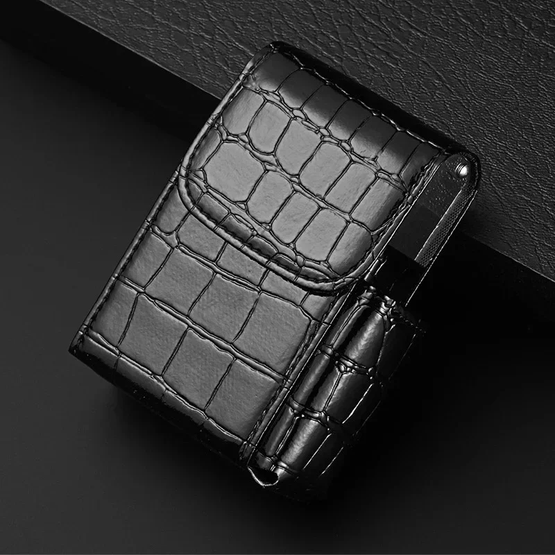 20pcs Capacity 84mm Leather Cigarette Case PU Box Holder with Butane Gas Lighter Storage Smoke Accessories Gadgets For Men Gifts