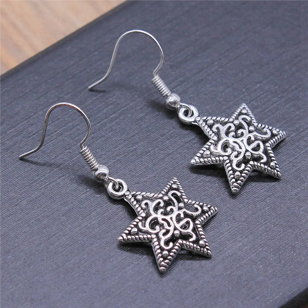 1pair Carved Six-Pointed Star Big earrings diy accessories jewelry making supplies new in hook Size 18x19mm