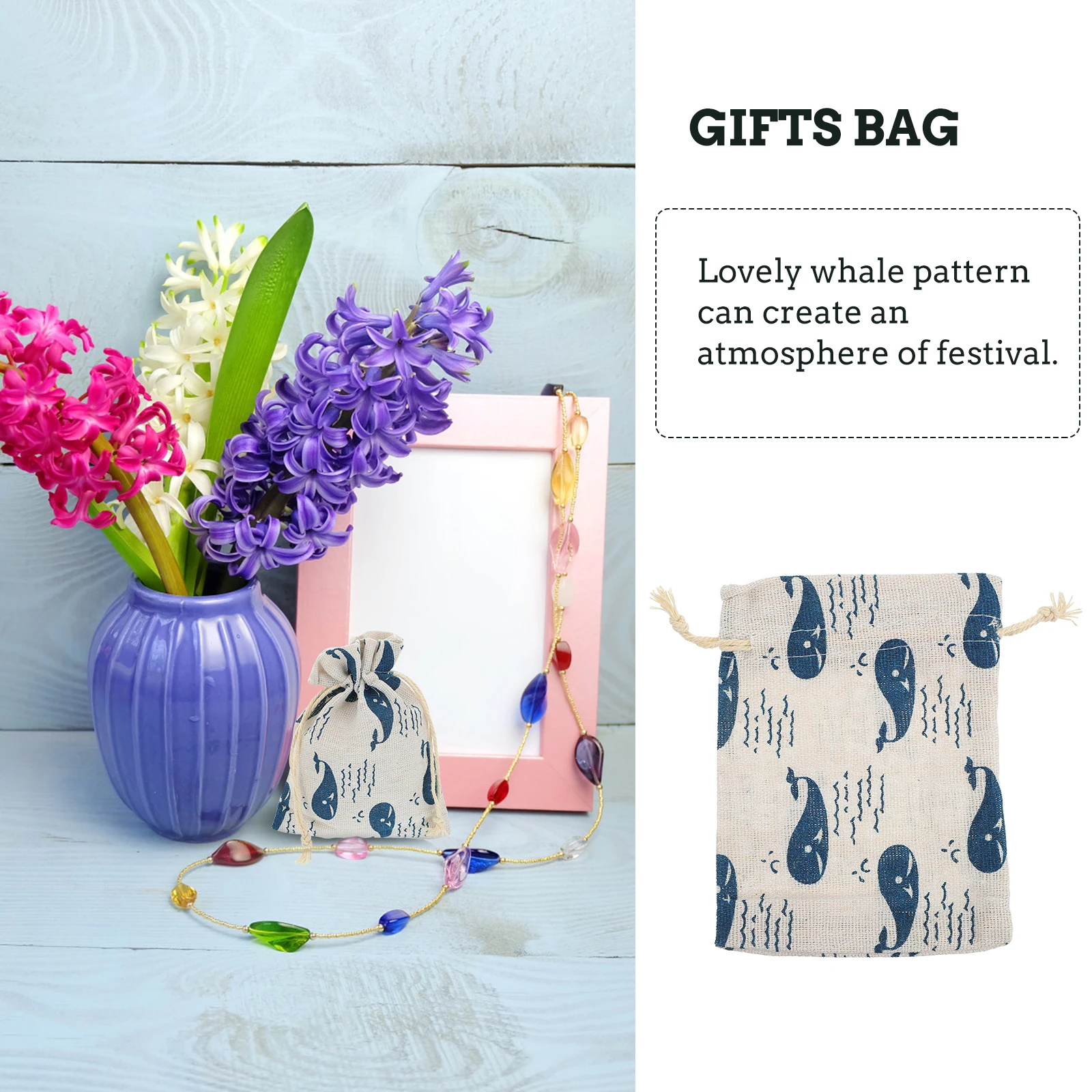 

12pcs Whale Pattern Drawstring Gift Bags Festival Candy Storage Pouches Party Favor Bag Treats Jewelry Sundries Wrapping Bags