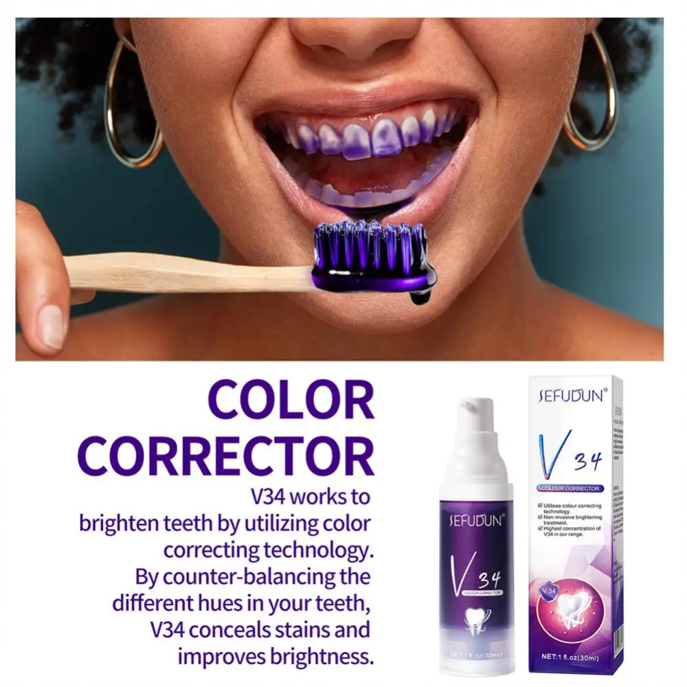 V34 30ml Teeth Whitening Toothpaste Color Repair Toothpaste Teeth Straightening Whitening Agent Fresh Breath Periodontal Care