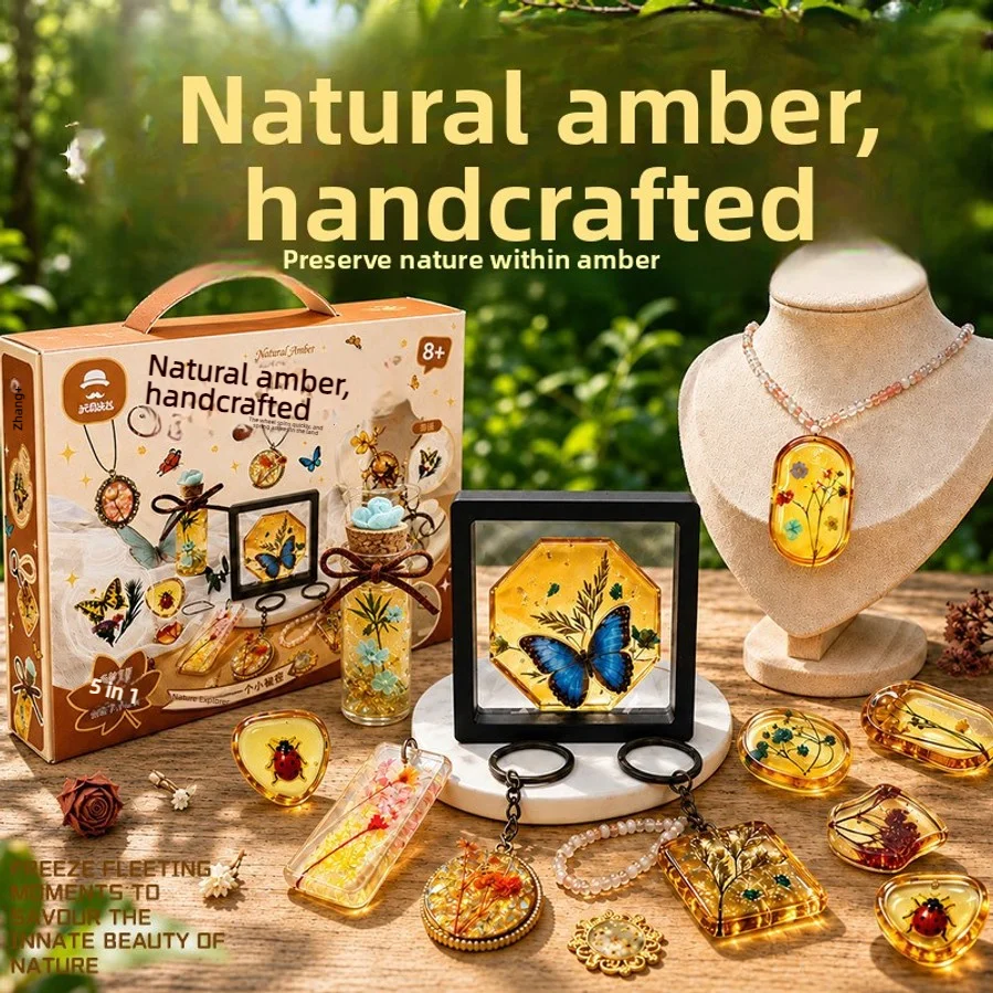 Mr. Toy's Natural Amber Handmade Plant And Insect Specimen Butterfly Diy Kit, A Science Toy For Children's Observation