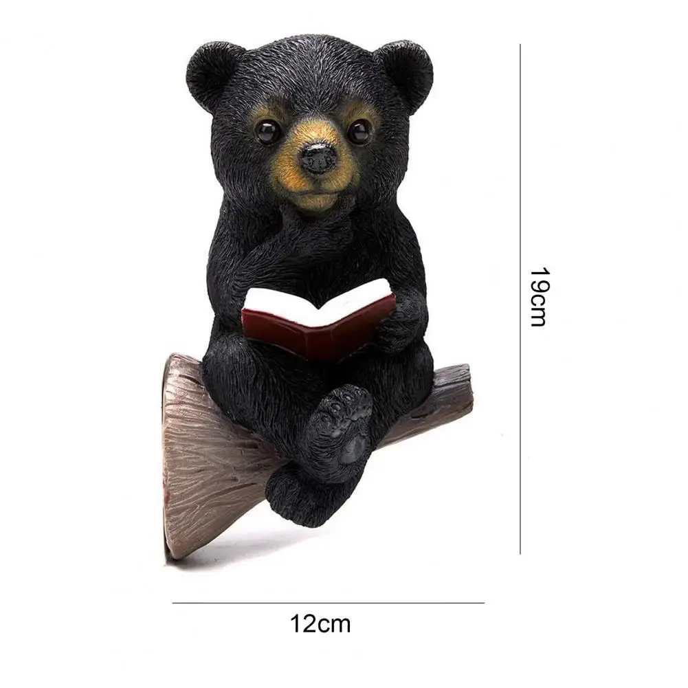 Bear Sculpture  Light Control   Resin Animal Figurine Yard Art Sculpture Bear Reading Book Statue