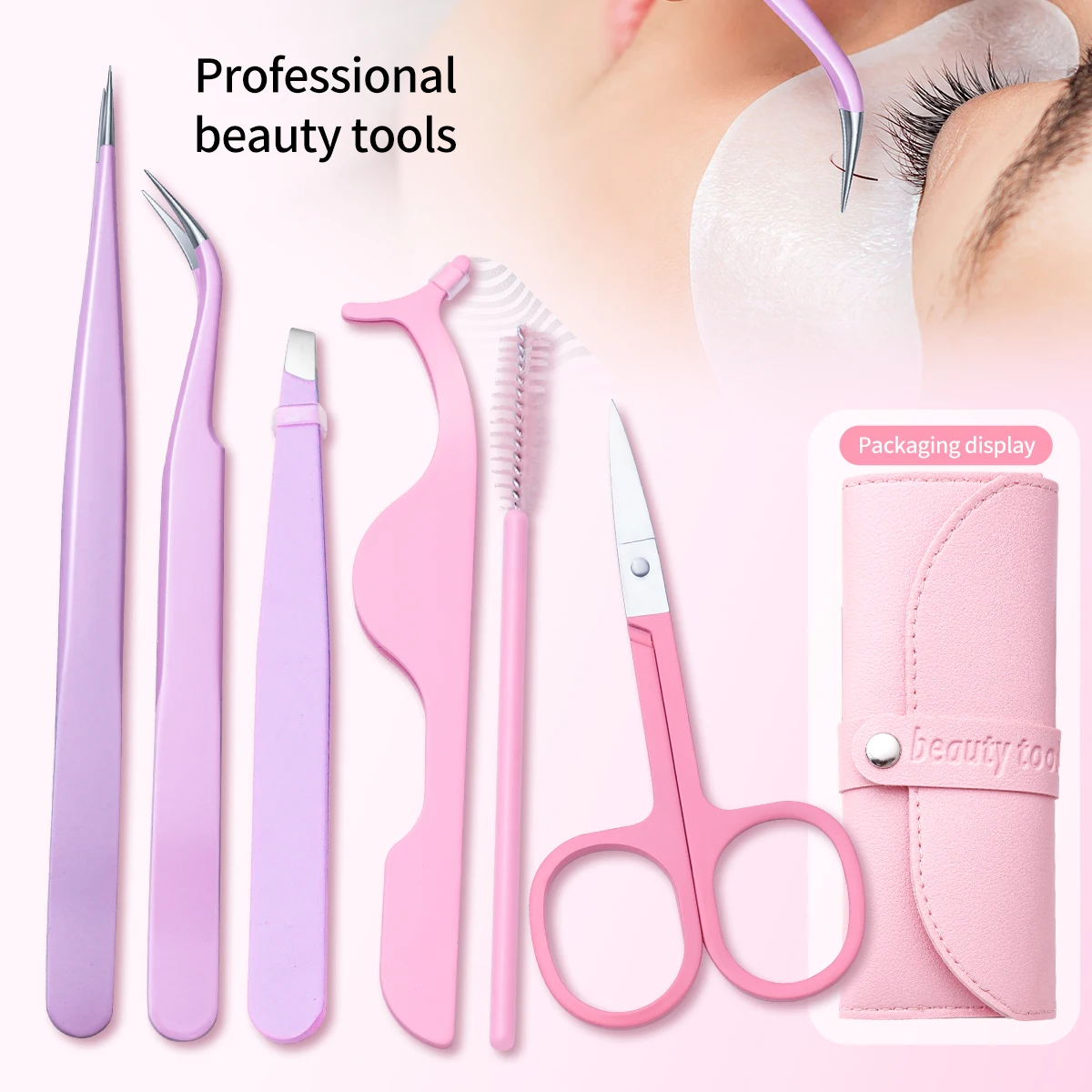 6-piece professional eyelash grafting Tool Set Eyebrow Assist folding False Eyelash curler Stainless steel tweezers clip Makeup