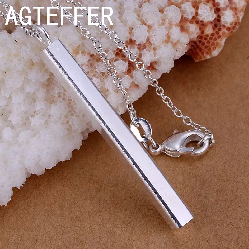 

New 925 Sterling Silver Beautiful 16-24 Inches Square Pillar Necklace For Woman Wife Fashion Charm Wedding Gift Jewelry