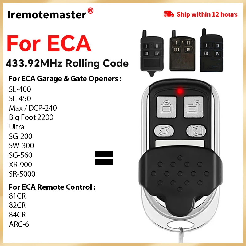 Compatible with ECA Remote Control 433 Mhz Garage Gate Door ECA 81CR 82CR 84CR ARC-6