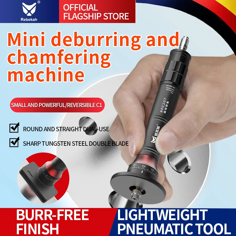 Rebekah Handheld Pneumatic Chamfering Machine 45° Mini Metal Deburring Tool Edge Trimmer for Steel Aluminum