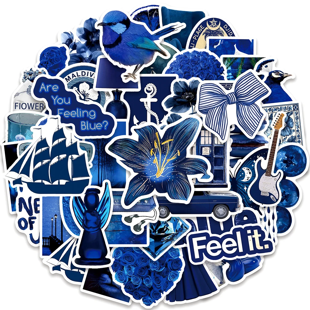 10/30/50pcs INS Style Deep Blue Aesthetic Art Graffiti Stickers Vintage Decals DIY Notebook Guitar Phone Cool Decoration Sticker