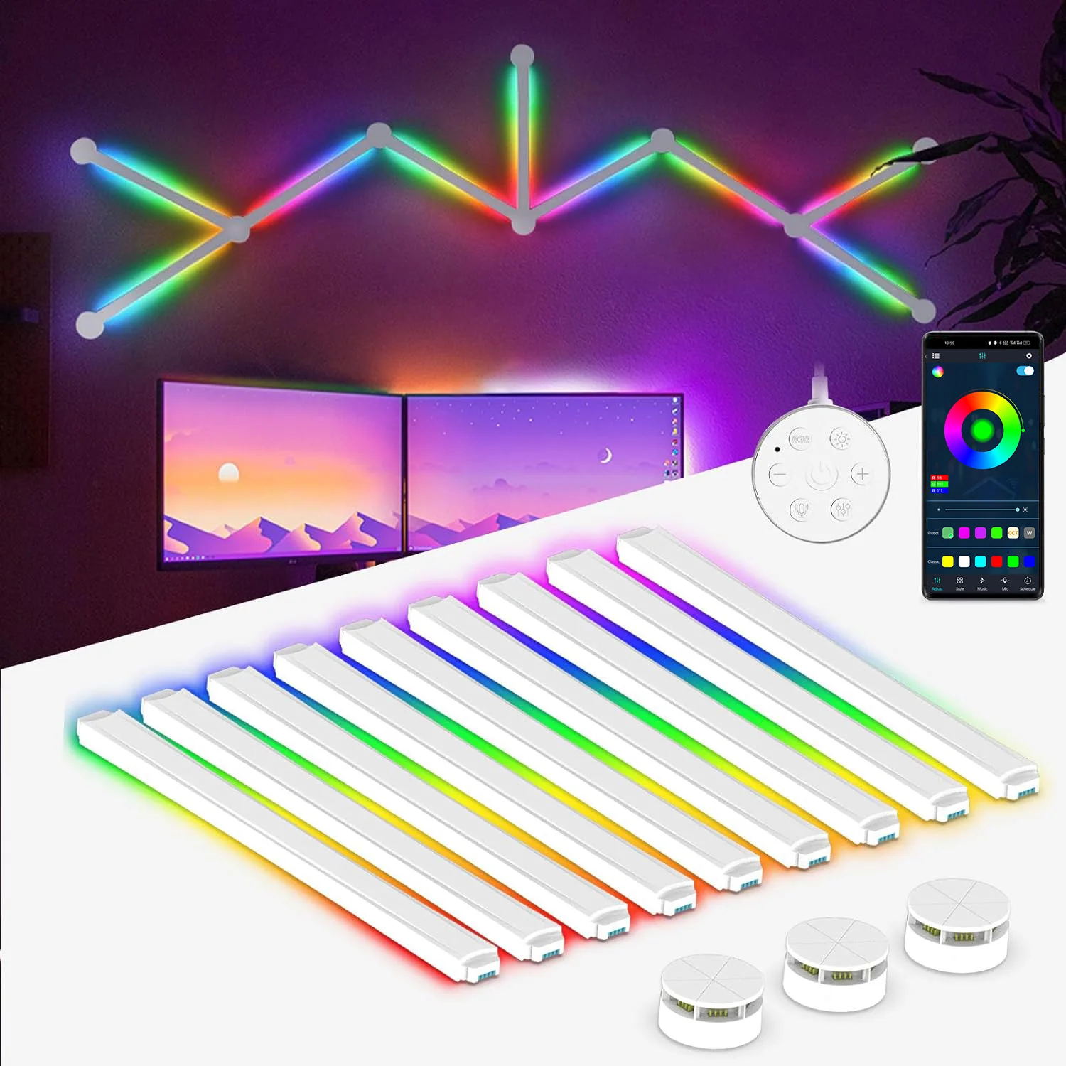 Smart LED Light Bar com Música Sincronização, Luzes De Jogo, Smart Wall Light Lines, Wi-Fi, 16M + Cores, 40 + Modos Sence