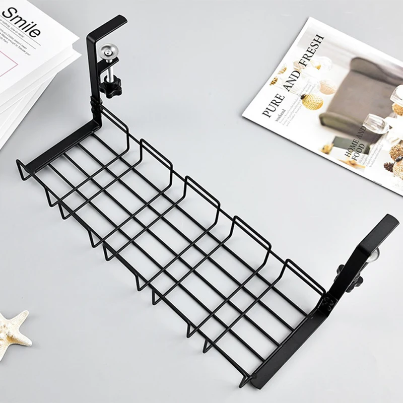 Under-desk Cable Management Rack Hanger Punch Free Hanging Wire Storage Organizer Wire Power Board Adapter Holder Basket Shelf