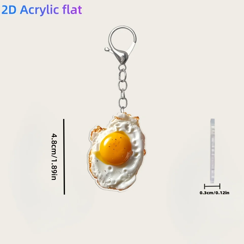 2D Fried Egg Keychain Flat Acrylic Decoration Perfect for Backpacks and Christmas Tree Ideal Party Gift and Halloween Present