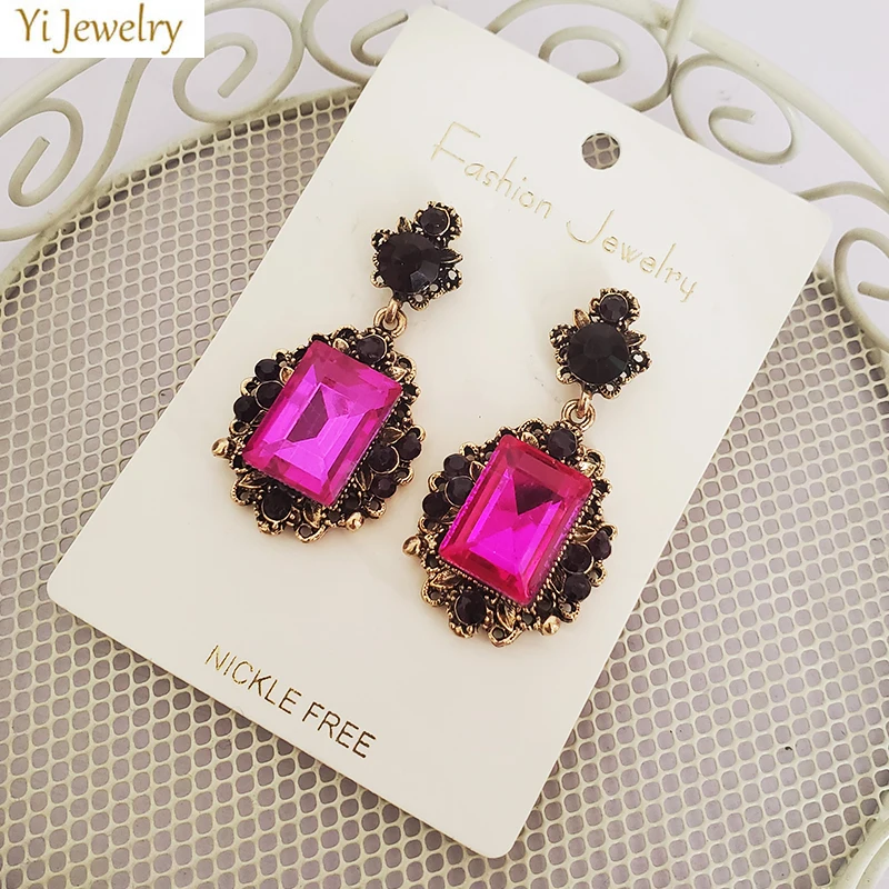 Vintage Baroque Earrings for Women Green Fushia Royalblue Block Dangle Earrings Fashion Party  Jewelry Gift