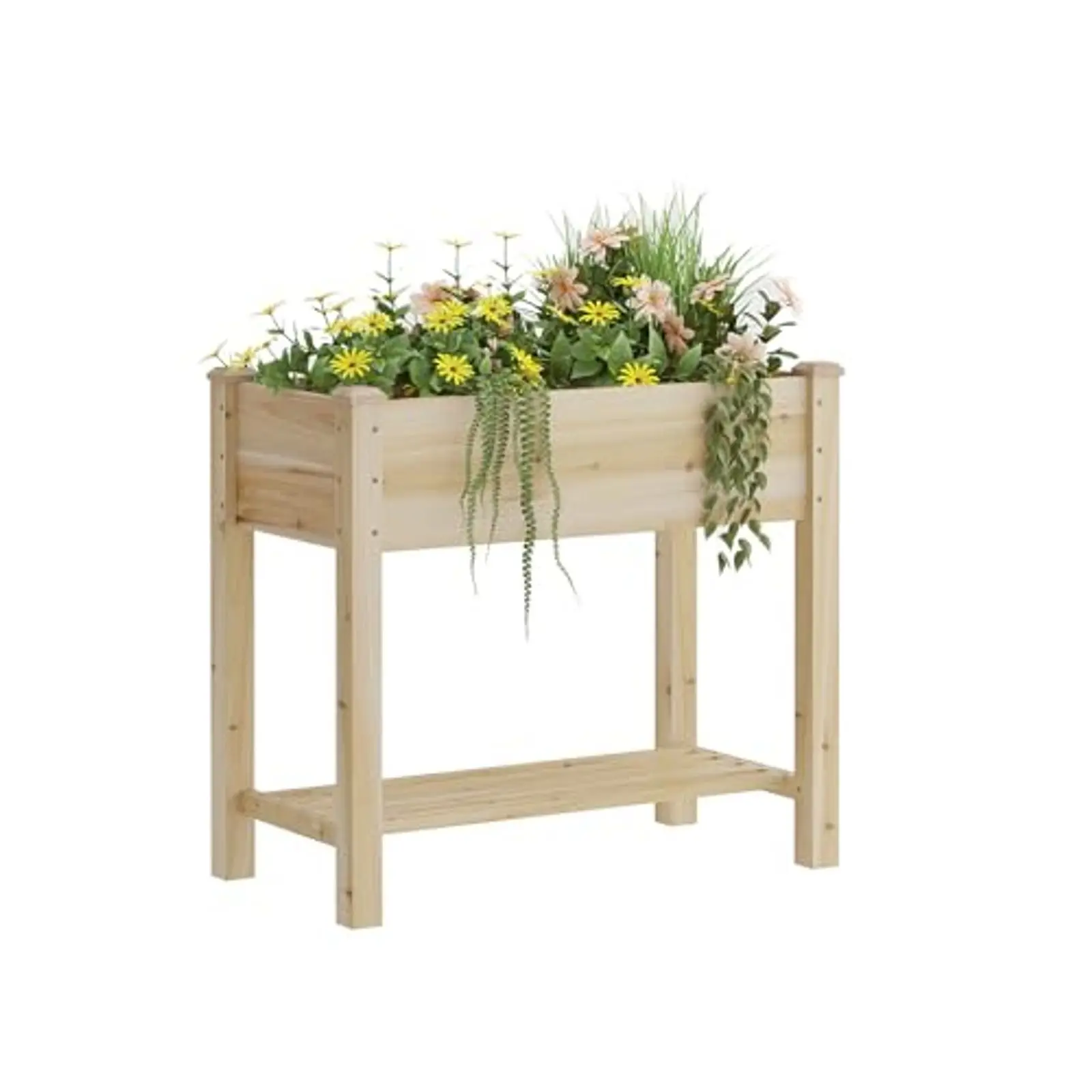 Wood Raised Garden Bed with Legs – 34x18x30.7in Elevated Planter Box, Includes Storage Shelf for Vegetables/Herbs/Flowers, for Patio/Balcony/Backyard (Natural)
