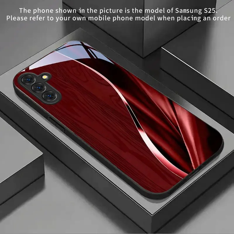 Red stripe curved pattern tempered glass phone case suitable for Samsung Galaxy S26 S25 S24 S22 S21 S20 FE/Ultra/Plus hard case
