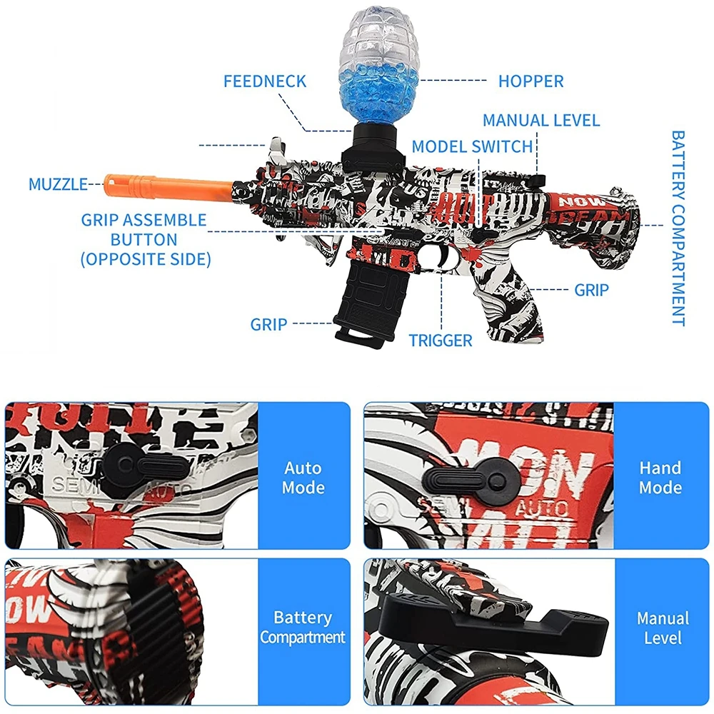 Pistolet jouet Gel IkBl84avec lunettes, jeu de paintball, jouets d'extérieur pour garçons, cadeau pour enfants, gastronomie CS, M416