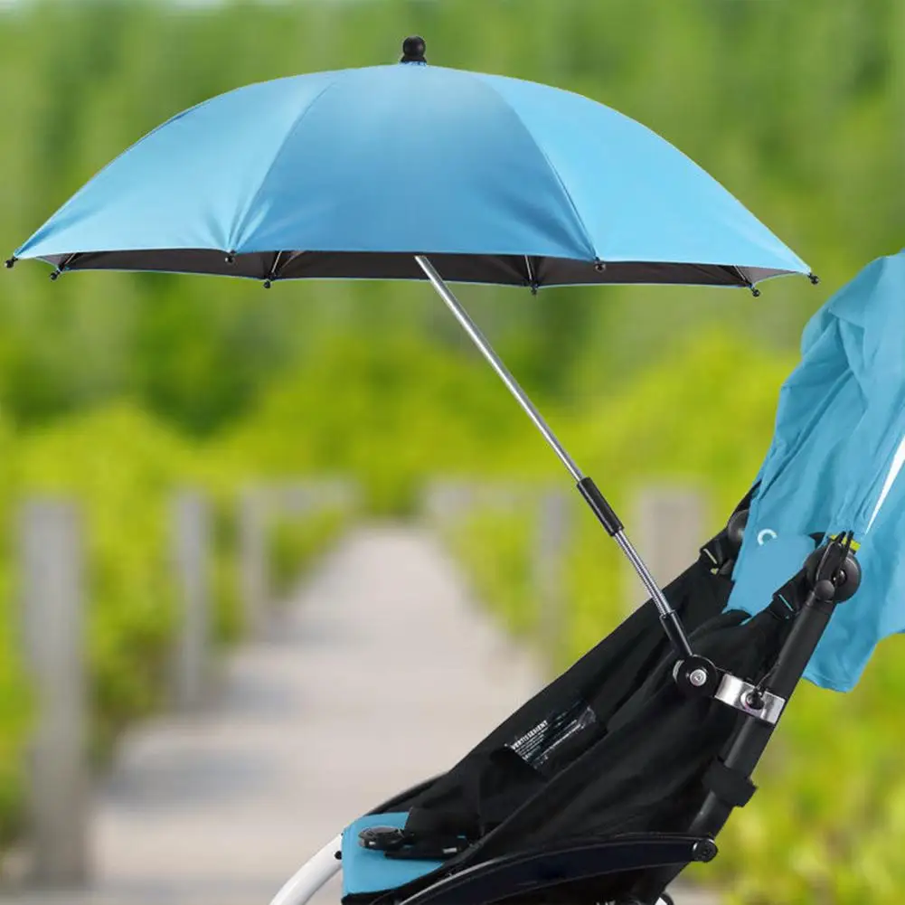 Mini Umbrella With Adjustable Clamp UV Protection Sunshade Waterproof 360-degree Rotation Buggy Sun-proof Parasol Rain Gear Tool