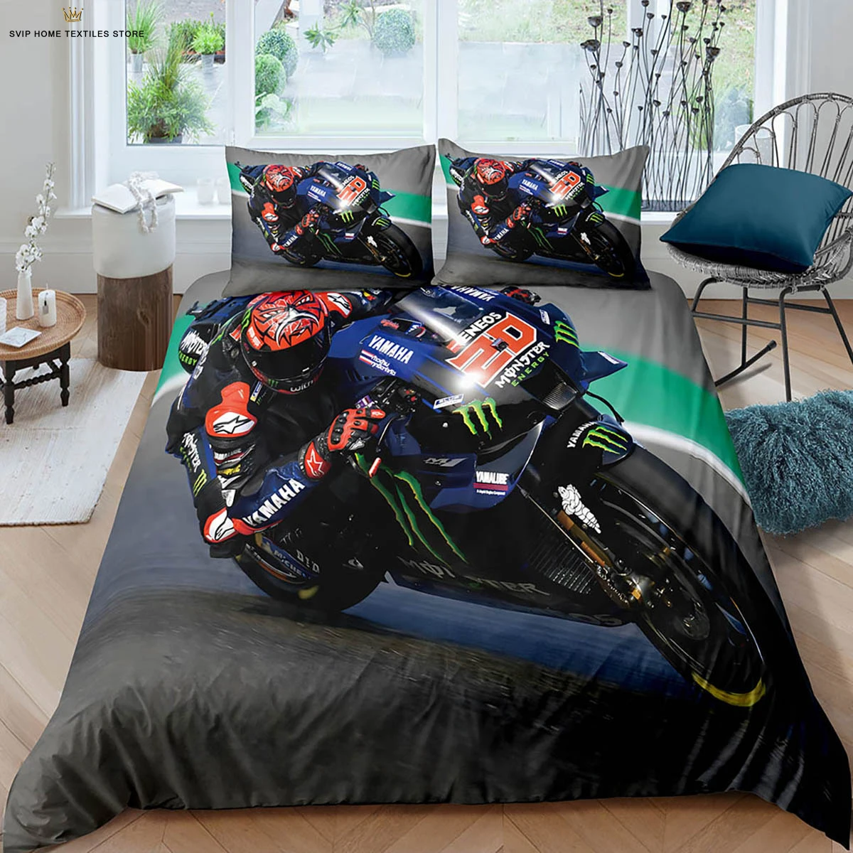 

Cool Racing Motorcycle 3D Printed Quilt Cover 100% Polyester Bedding Set Duvet Cover Pillowcase Three-piece Set