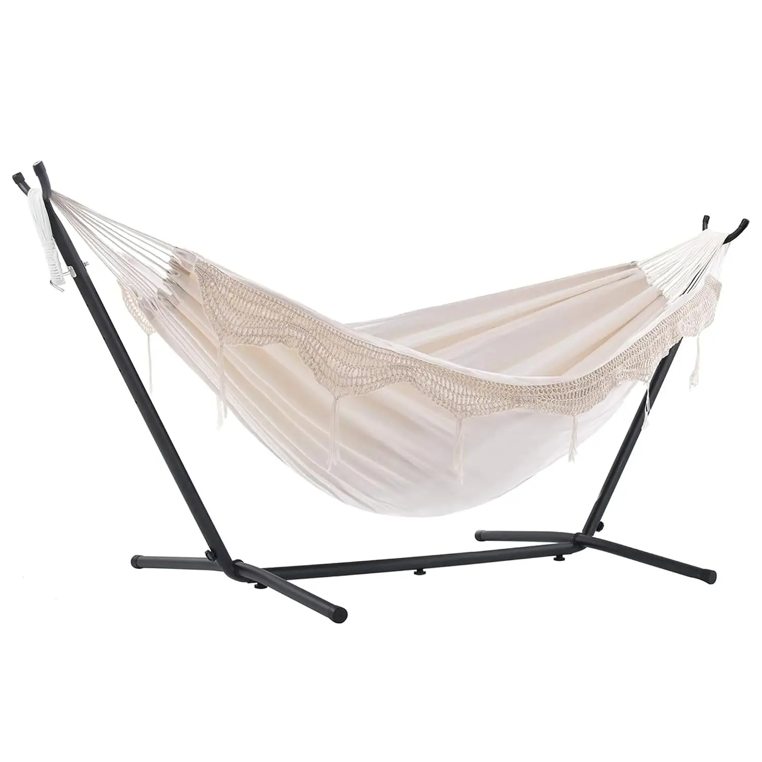 Double Cotton Hammock with Steel Stand & Polyester End Strings 450lb Capacity Carry Bag Included Natural, Customized