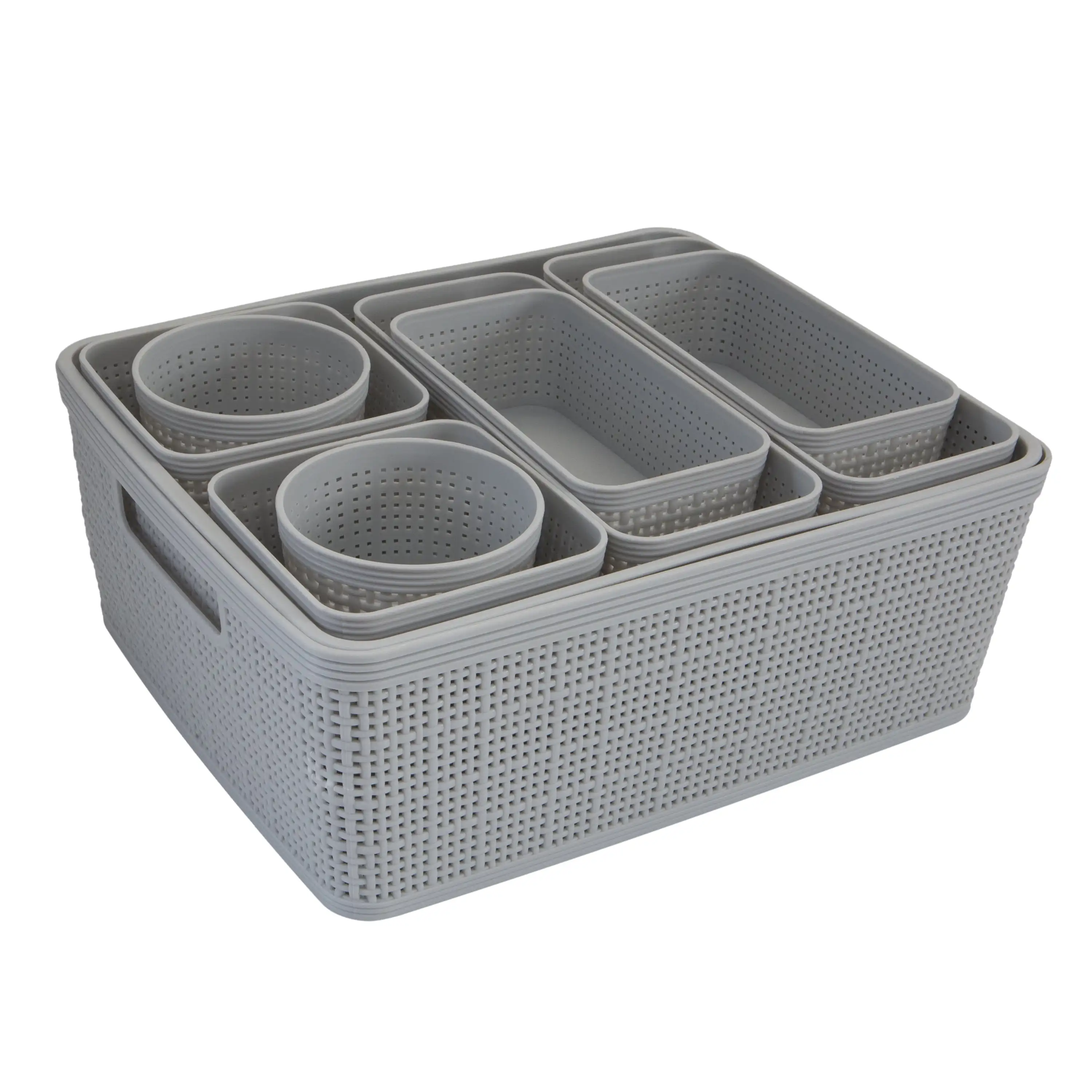 

10 Pack Plastic Organizing Storage Basket Set, Grey