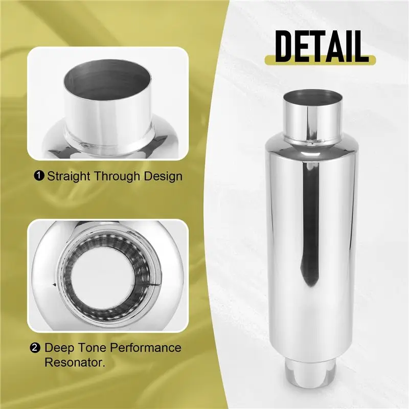 A64P-Car Exhaust Muffler 2.5 Inch Inlet Stainless Steel Universal Resonator 12 Inch Long Performance Muffler