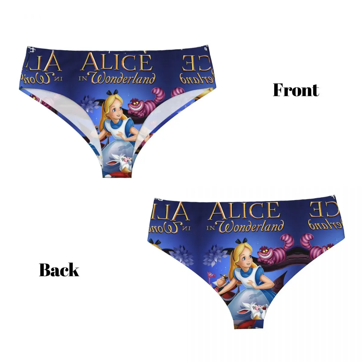 Las mujeres personalizadas Alicia en el país de las maravillas caricaron las bragas estiran la ropa interior de los calzoncillos del gato de Cheshire