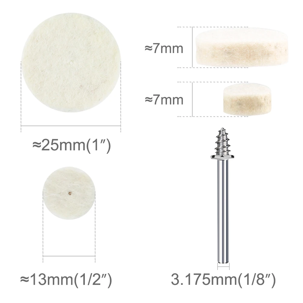 CMCP 52/105 قطعة ورأى الصوف تلميع عجلات التلميع 13/25x7 مللي متر عجلة مستديرة طحن الوسادة 3.175 مللي متر عرقوب لأداة الحفر الدوارة دريمل