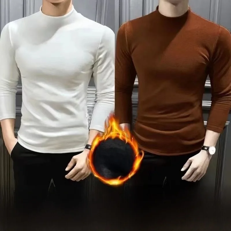 

Men's Thermal Long Sleeve Mid-High Collar Double-Sided Fleece Underwear T-Shirt Comfortable Breathable Moisture-Wicking