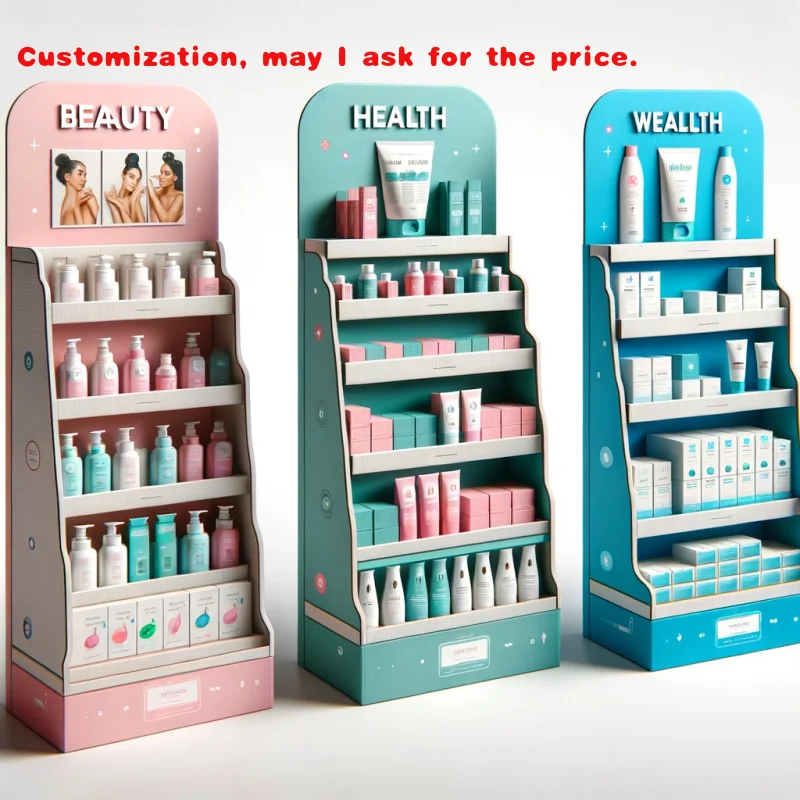 custom.Supermarket Makeup Display Shelf, Cosmetic Display Racks, Paper Floor Display Stand Makeup