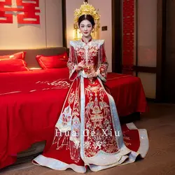 Chinese Style Wedding Show Xiuhe Bridal New Style Dress Chinese Phoenix Crown Dress Hanfu Wedding Dress