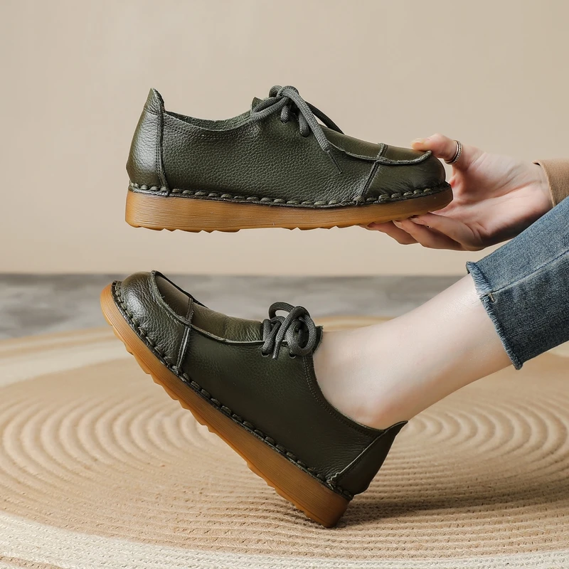 AIYUQI 2026 New Women's Sneakers Shoe Anti slip Lace up Loafers Women Genuine Leather Flat Boat Shoes female