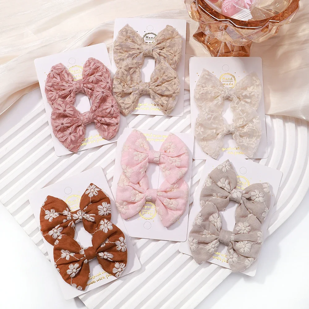 

2Pcs/Set Solid Color Kids Bows Hair Clips for Baby Girls Handmade Plaid Bowknot Hairpin Barrettes Photograph Hair Accessories