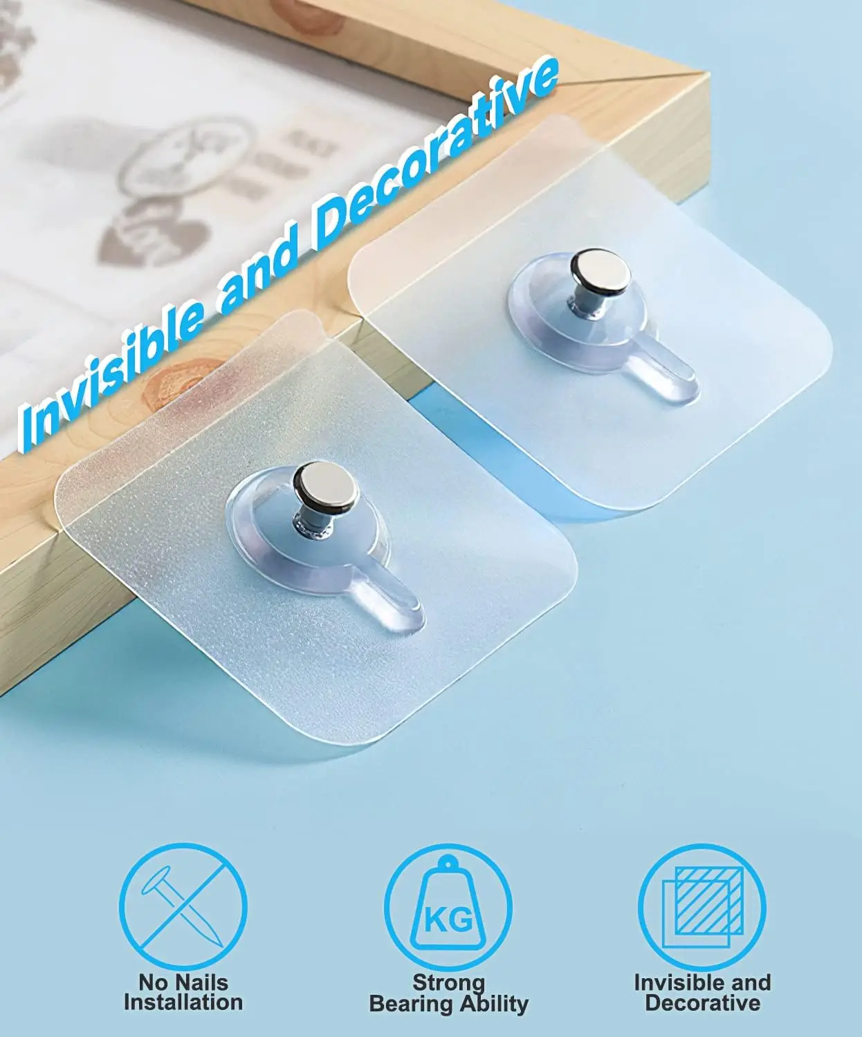 Self Adhesive Nails Wall Hook Poster Transparent Screws Wall Hook for Photo Frame Waterproof Durable Kitchen Bathroom Hook