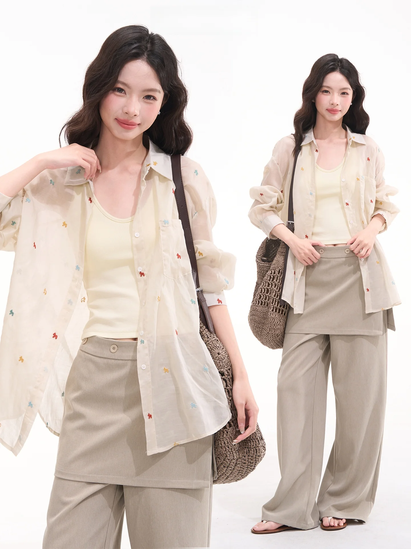

Heme Gentlewoman's Embroidered Linen Shirt Women's Spring Summer Top Korean Style Loose Fit Long Sleeve