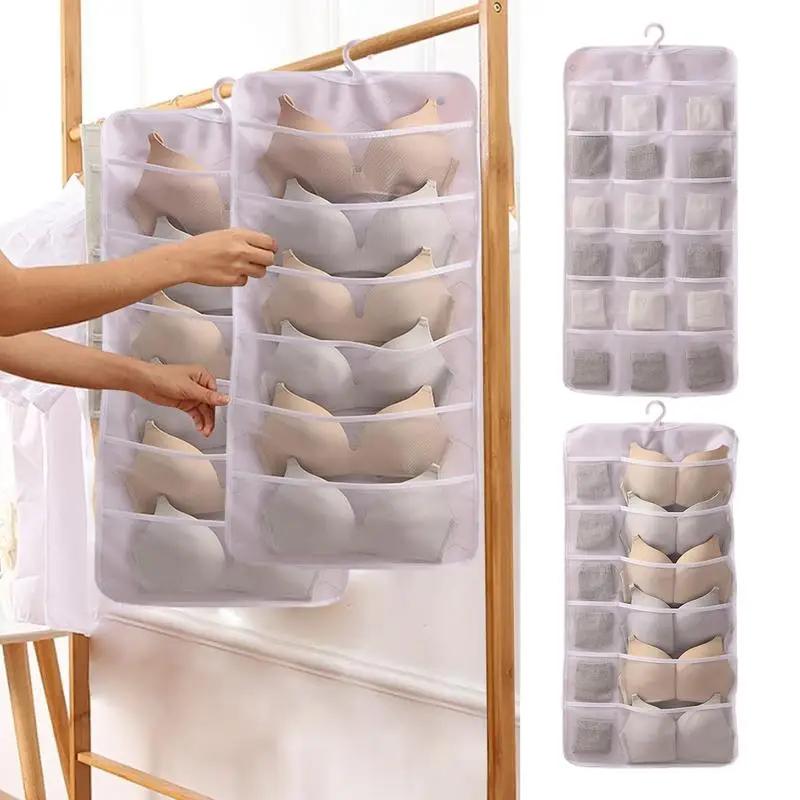 1PC hanging storage bag non-woven storage bag washable double-sided hanging fabric hanger behind door socks bra underwear bag