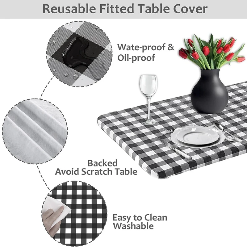 3-teilige Tischdecke für Tisch, wasserdichte elastische Vinyl-Picknick tischdecke mit Flanell rücken